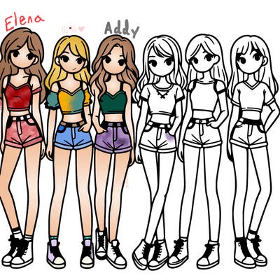 a group of girls wearing crop tops and shorts