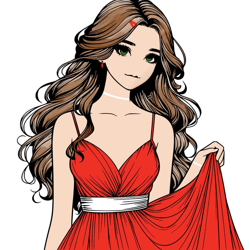 realistic girl in flowy silky prom dress
