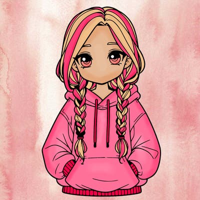 a realistic girl with a oversized hoodie and she has braids