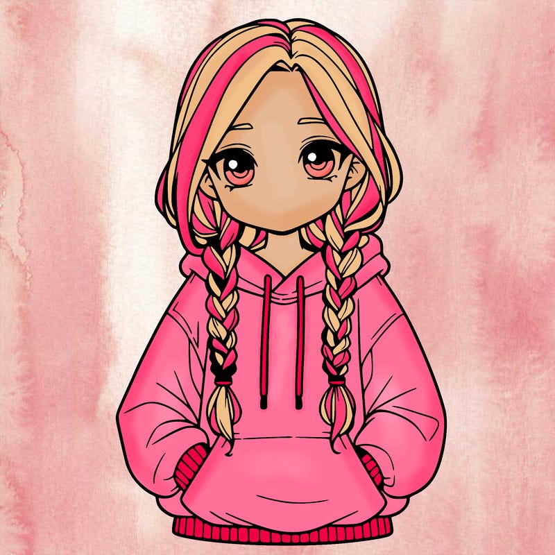 a realistic girl with a oversized hoodie and she has braids