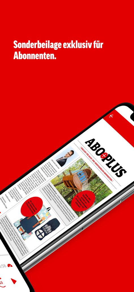 Smartphone screen showing the SonntagsBlick E-Paper app with exclusive AboPlus subscriber content