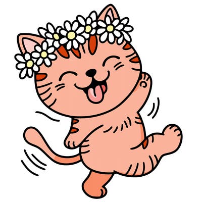 cat dancing with a flower crown and tongue out