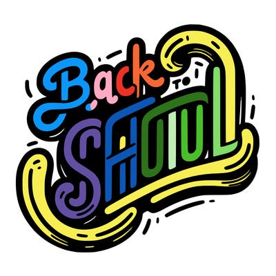 curved hollow text "back to school".