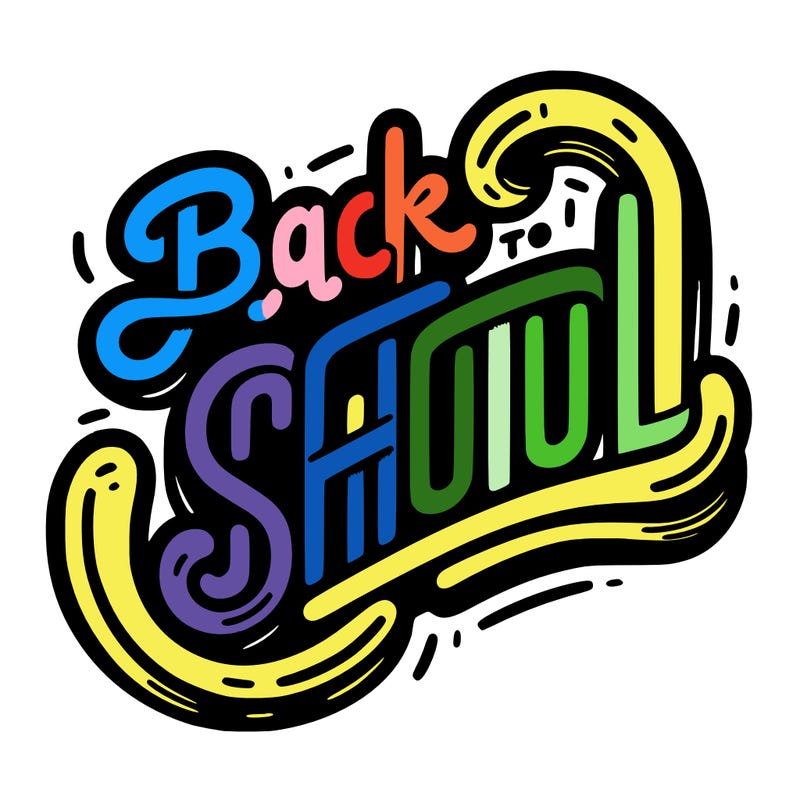 curved hollow text "back to school".