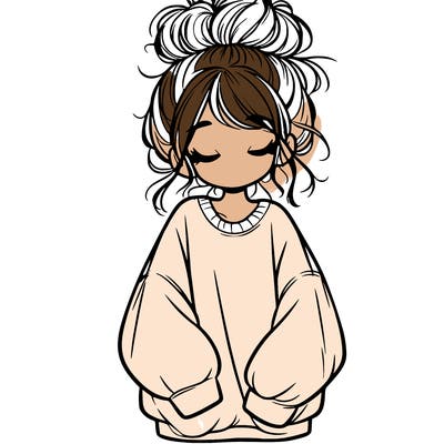 girl with baggy sweatshirt and messy bun