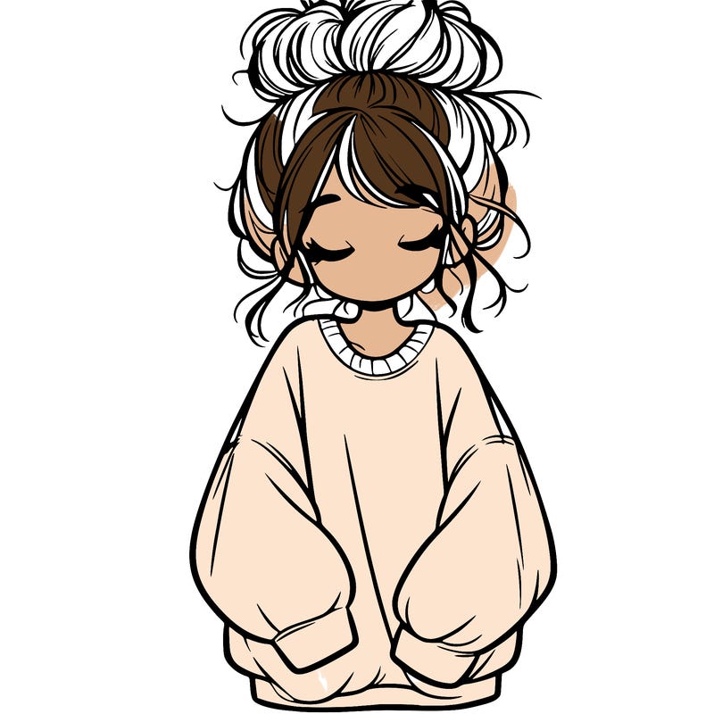 girl with baggy sweatshirt and messy bun
