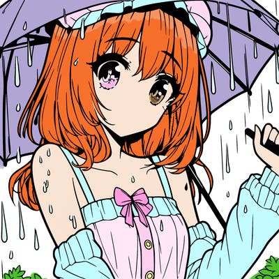 pretty anime girl in the rain