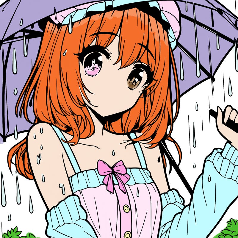 pretty anime girl in the rain