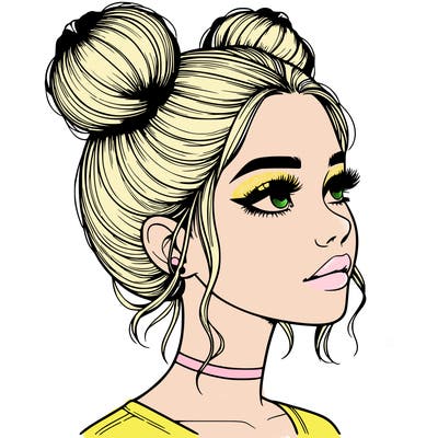 realistic girl with buns on the top of her head