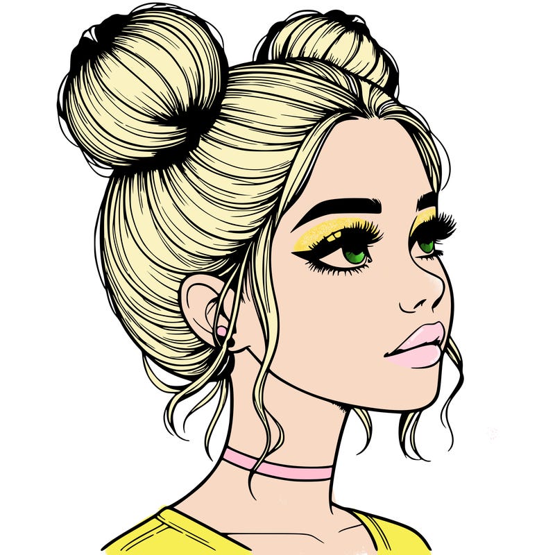 realistic girl with buns on the top of her head