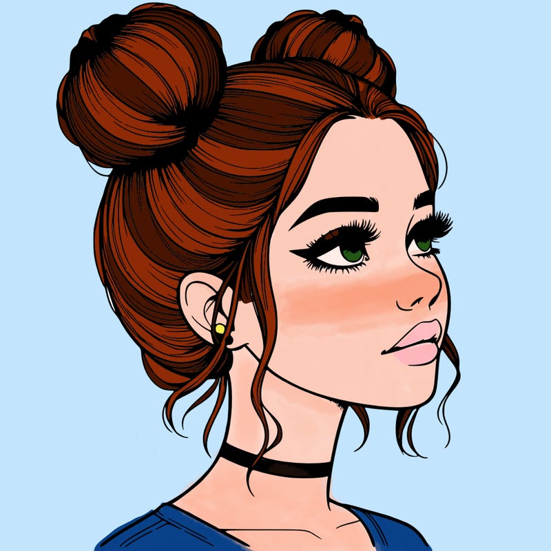 realistic girl with buns on the top of her head
