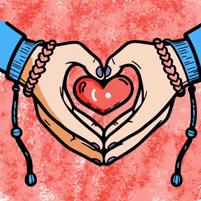 heart hands with friendship bracelets