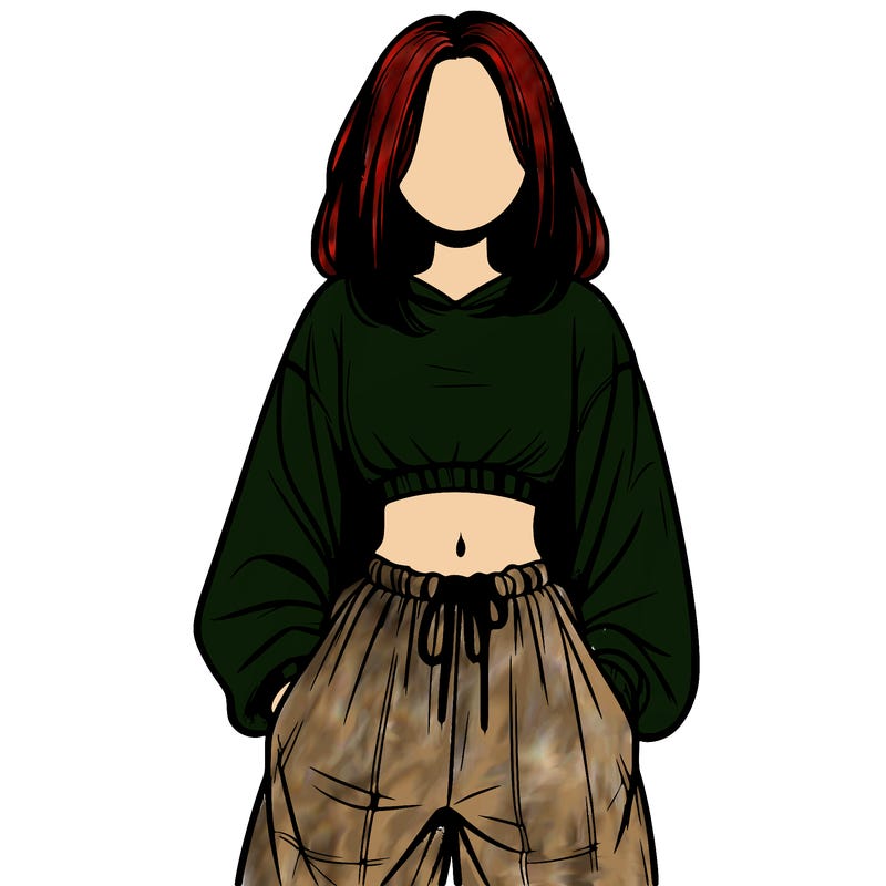 realistic girl faceless with baggy pants and a crop top