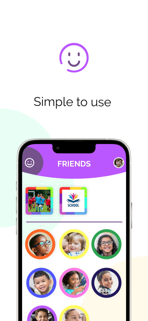 kChat Messenger - chat safely - Screenshot of the kChat Messenger app showing a colorful and simple friends list interface designed for children.
