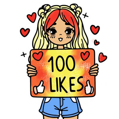 girl holding a sign saying 100 likes
