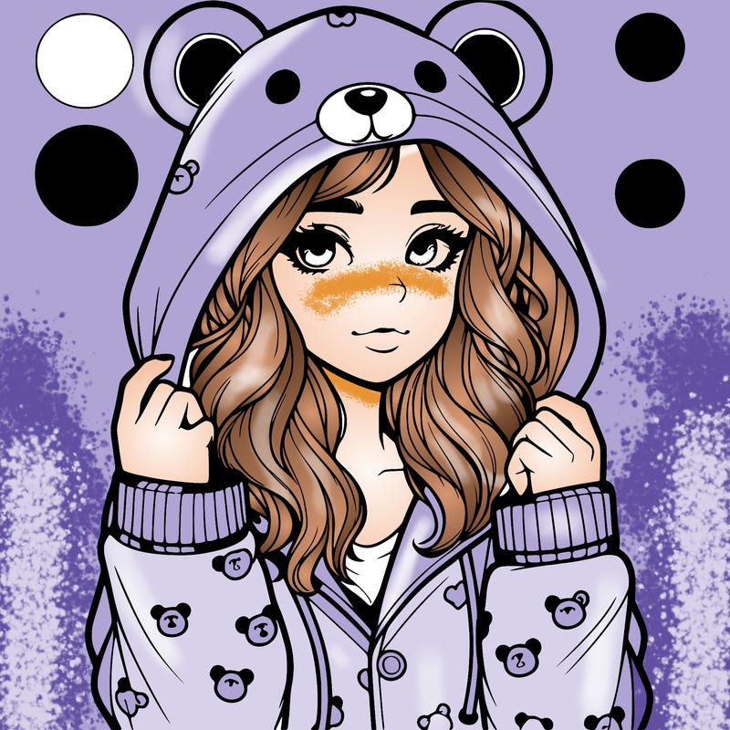 realistic girl in a animal pjs hoodie