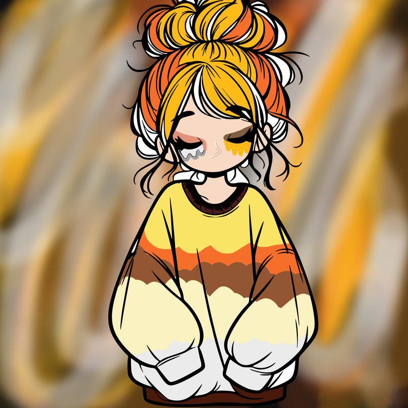 girl with baggy sweatshirt and messy bun