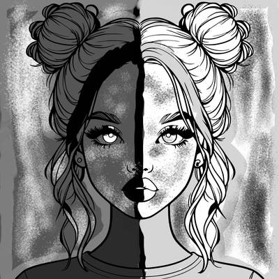 realistic girl with two buns in hair and lips