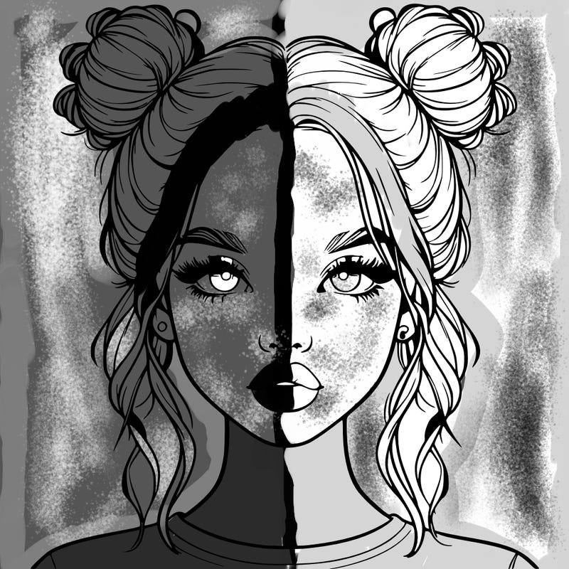 realistic girl with two buns in hair and lips