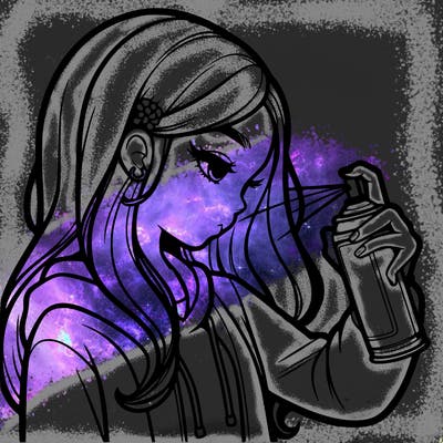 a realistic girl spray painting