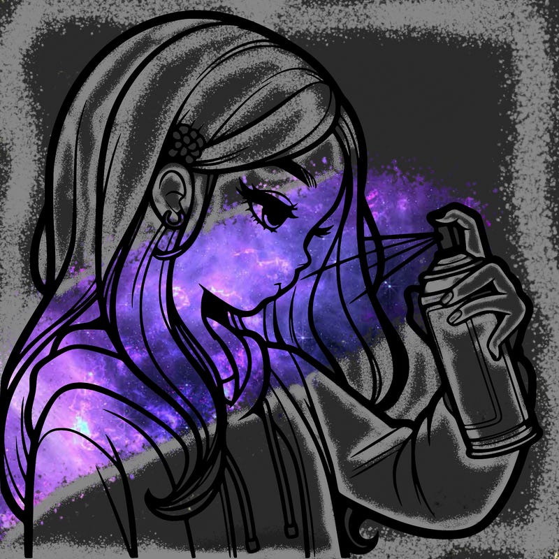 a realistic girl spray painting