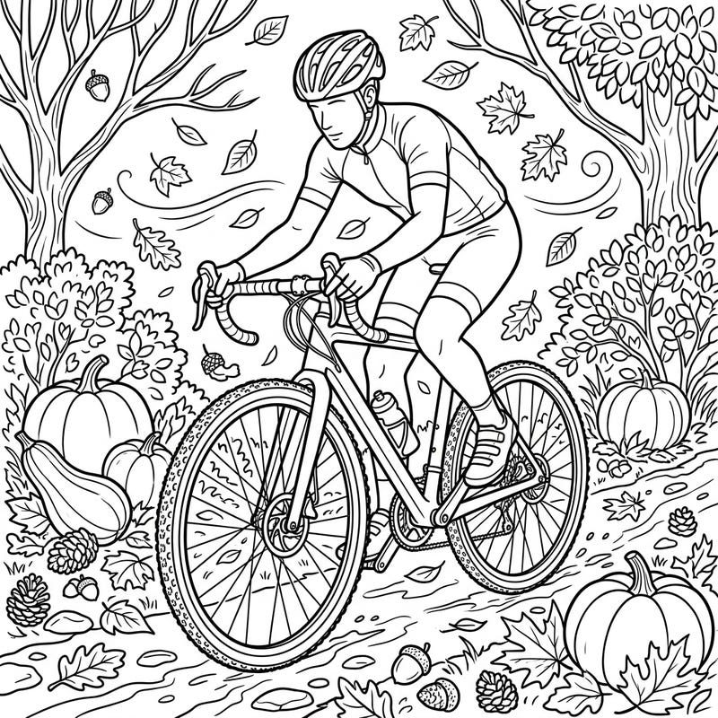 Gear up for an exhilarating autumn ride with this unique cyclocross bike coloring page. Immerse yourself in the thrill of the race amidst a stunning fall landscape, perfect for coloring enthusiasts.