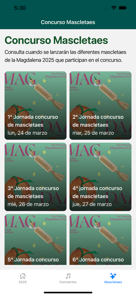 Magdalena 2026 - List of fireworks display dates for the Mascletaes competition during the Magdalena festival