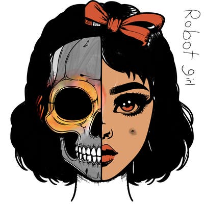 realistic girl with half skull mask