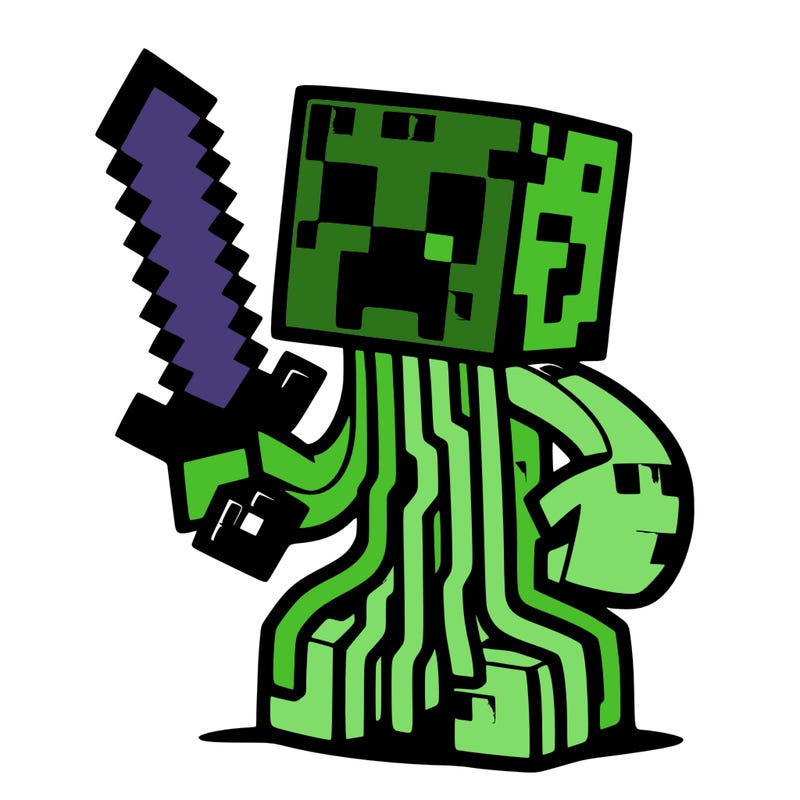minecraft creeper holding netherrite sword