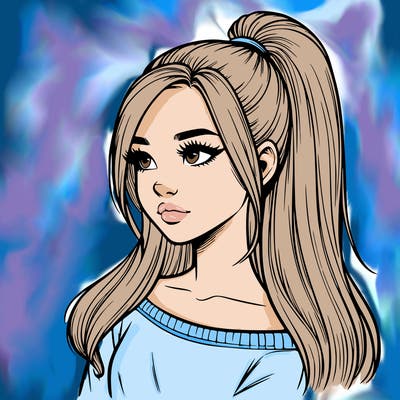 realistic girl with a high ponytail