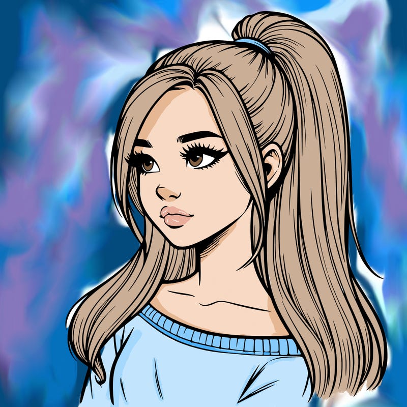 realistic girl with a high ponytail