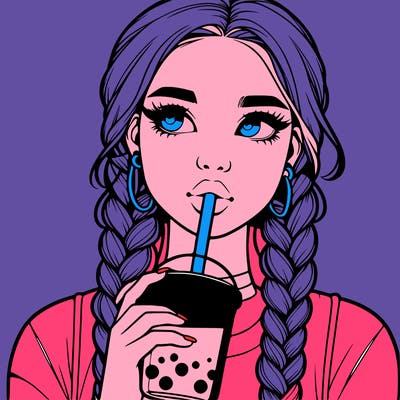 realistic girl with braided hair drinking boba