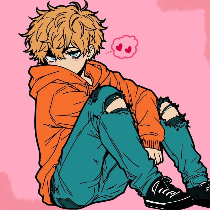 a male hoddie ripped jeans messy hair anime