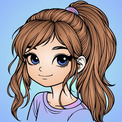 realistic girl with ponytail