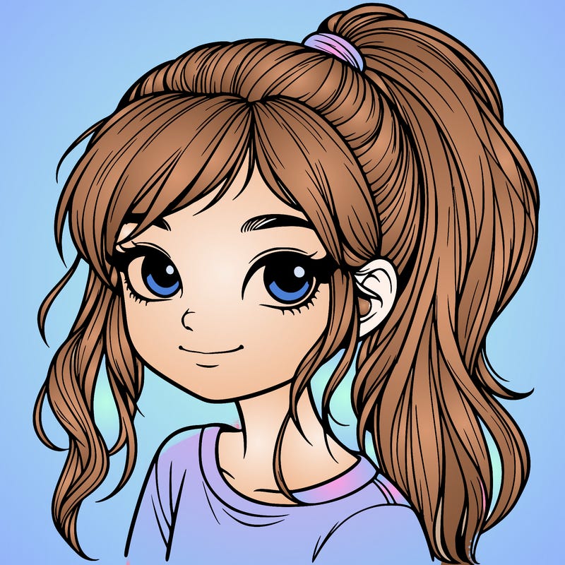 realistic girl with ponytail