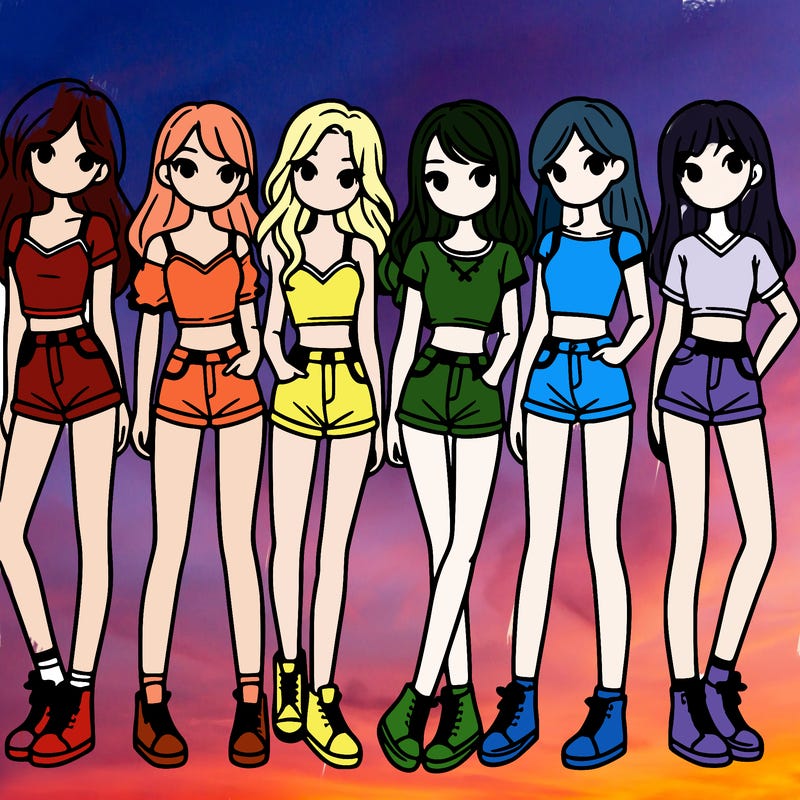 a group of girls wearing crop tops and shorts
