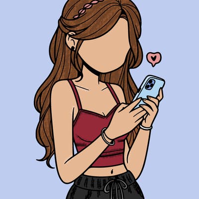 girl with crop top texting on her phone