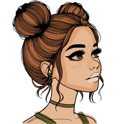 realistic girl with buns on the top of her head
