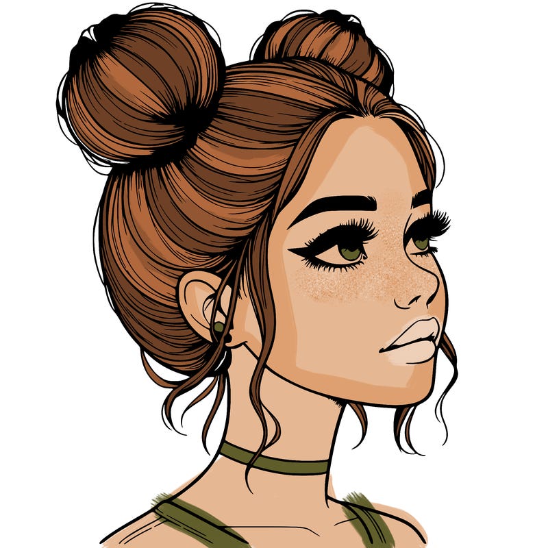 realistic girl with buns on the top of her head