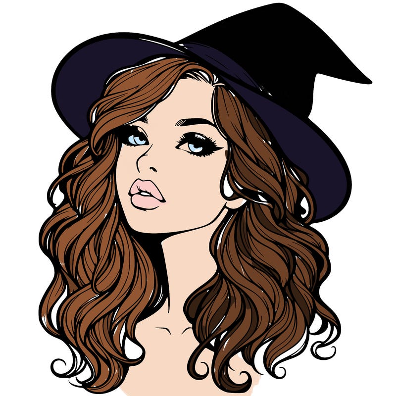 realistic witch girl with wavy hair and lips