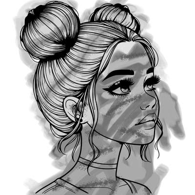 realistic girl with buns on the top of her head
