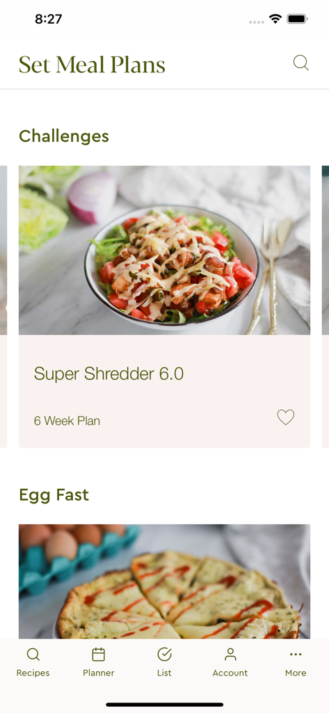 Welle Club - Welle Club mobile app interface showing various set meal plans and health challenges.