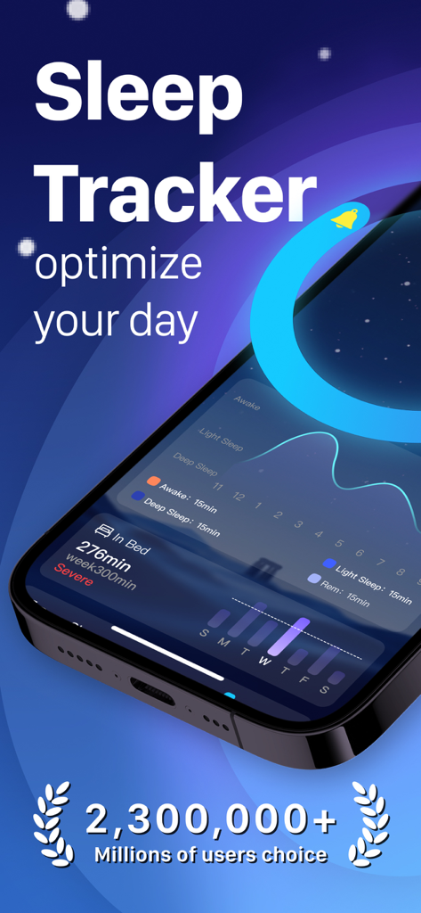 Sleep Tracker: Sleep Recorder - Pantalla de smartphone que muestra el panel de análisis de la aplicación Sleep Tracker con gráficos y estadísticas de ciclos de sueño