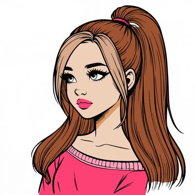 realistic girl with a high ponytail