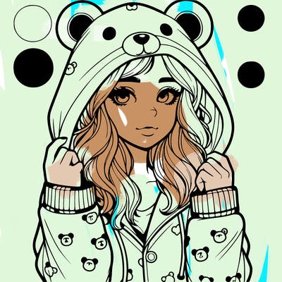 realistic girl in a animal pjs hoodie
