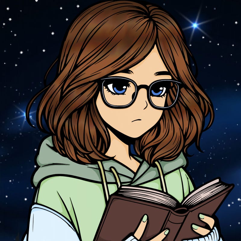 realistic girl with glasses wearing hoodie and reading