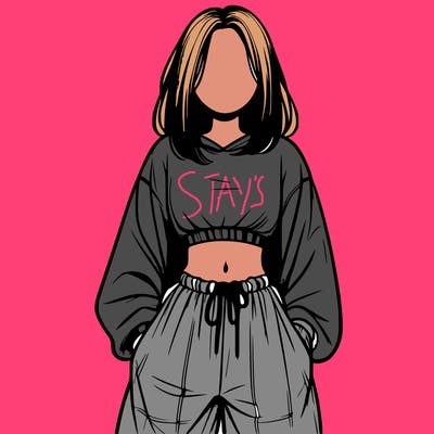 realistic girl faceless with baggy pants and a crop top