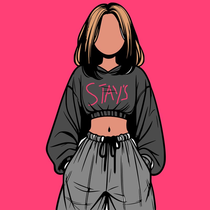 realistic girl faceless with baggy pants and a crop top