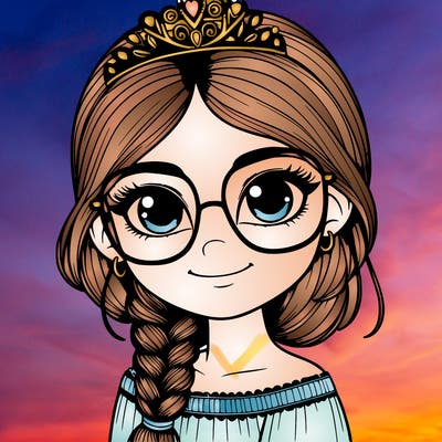 a girl with one braid and glasses who is a princess realistic
