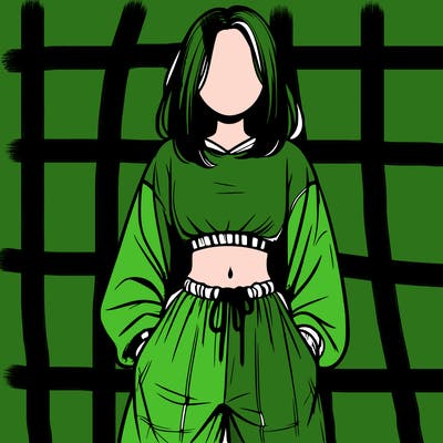 realistic girl faceless with baggy pants and a crop top